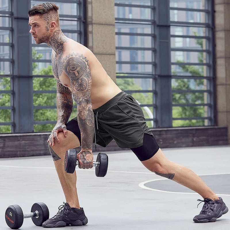 OEBLD Mens Athletic Shorts 2-in-1 Gym Workout Running 7'' Shorts with Towel Loop Grey - Image 5